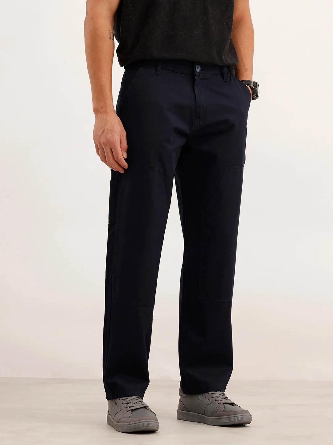Loose Fit 100% Cotton Trouser | Navy Blue - Image 4