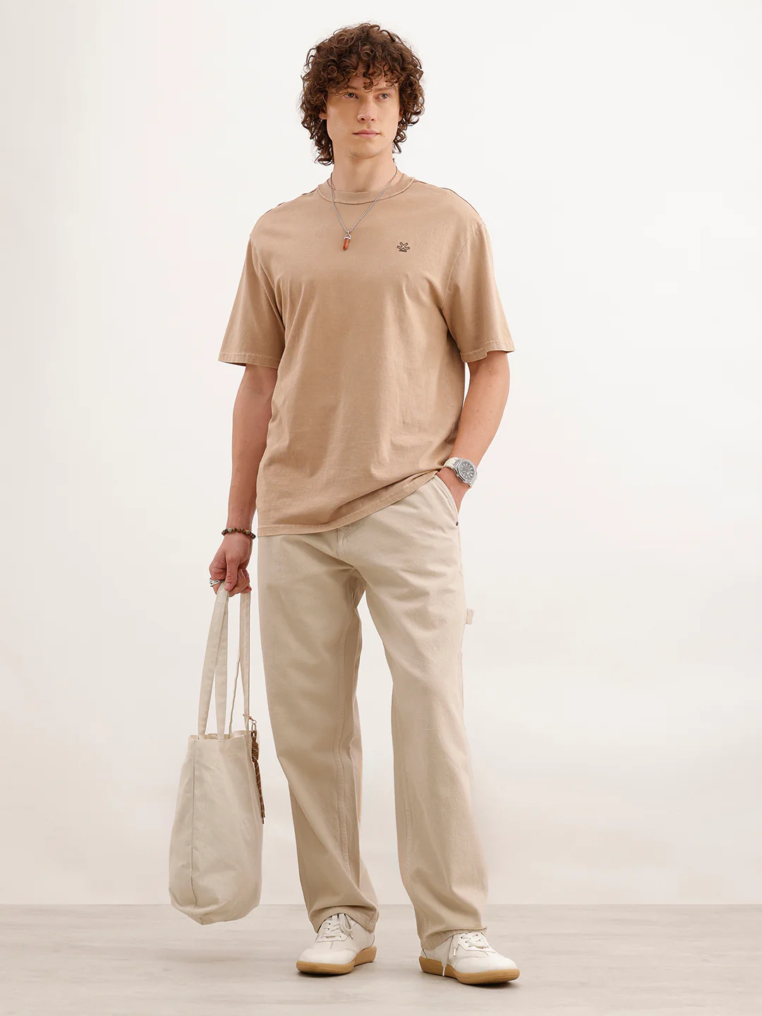 Loose Fit Cargo Denim Jeans  | Beige - Image 2