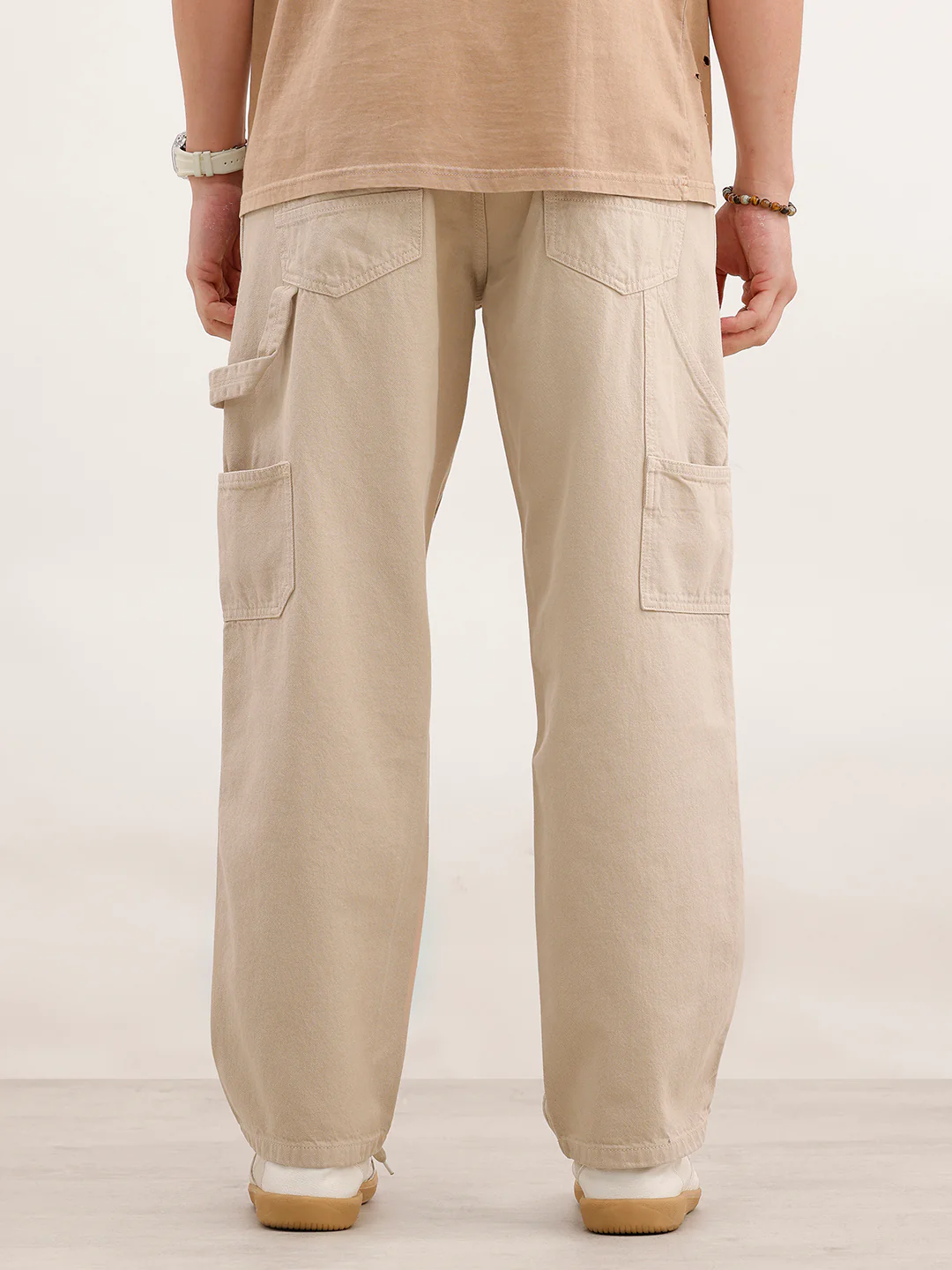 Loose Fit Cargo Denim Jeans  | Beige - Image 3