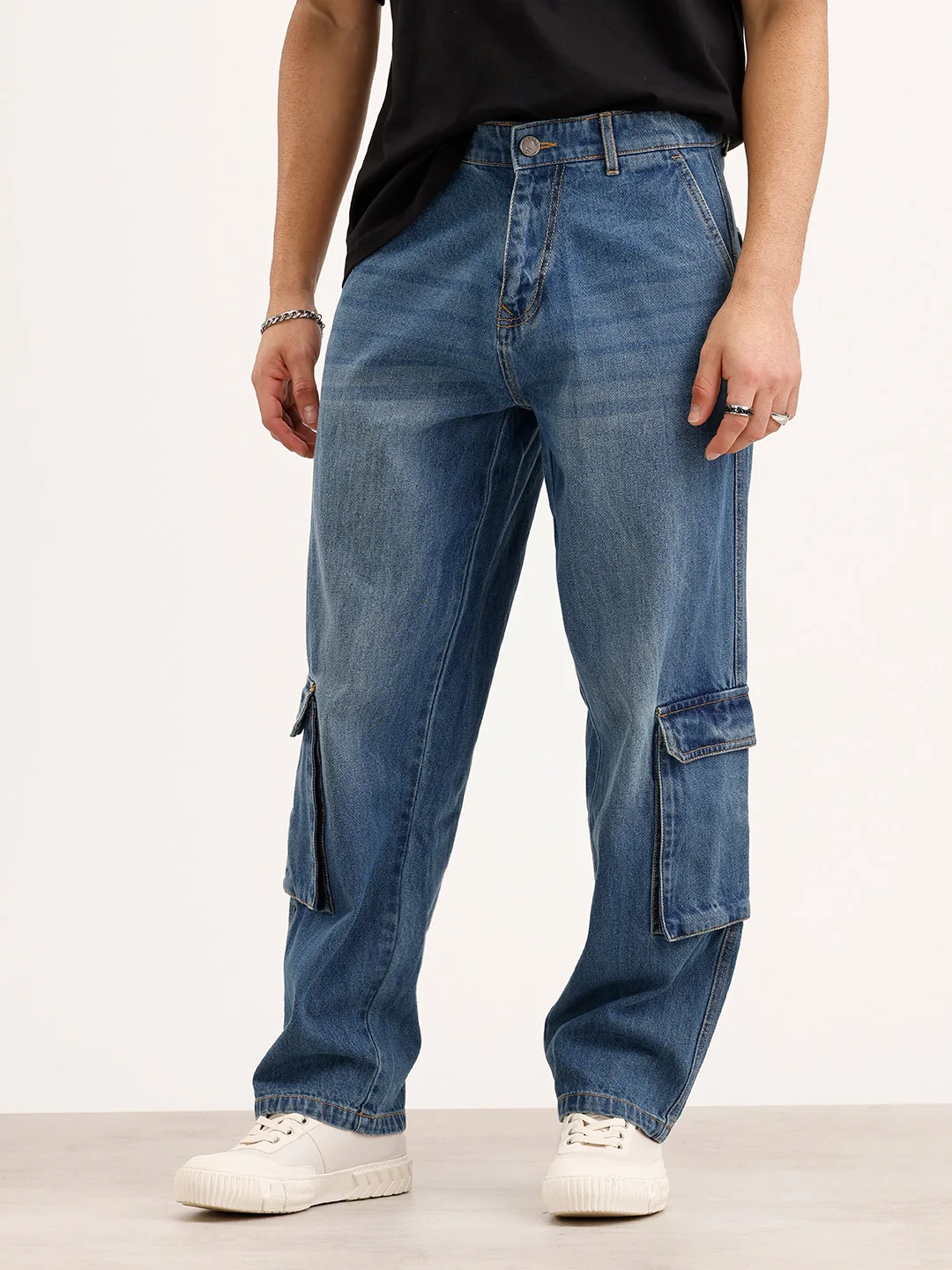Loose FiT Cargo Denim Jeans | Blue - Image 4