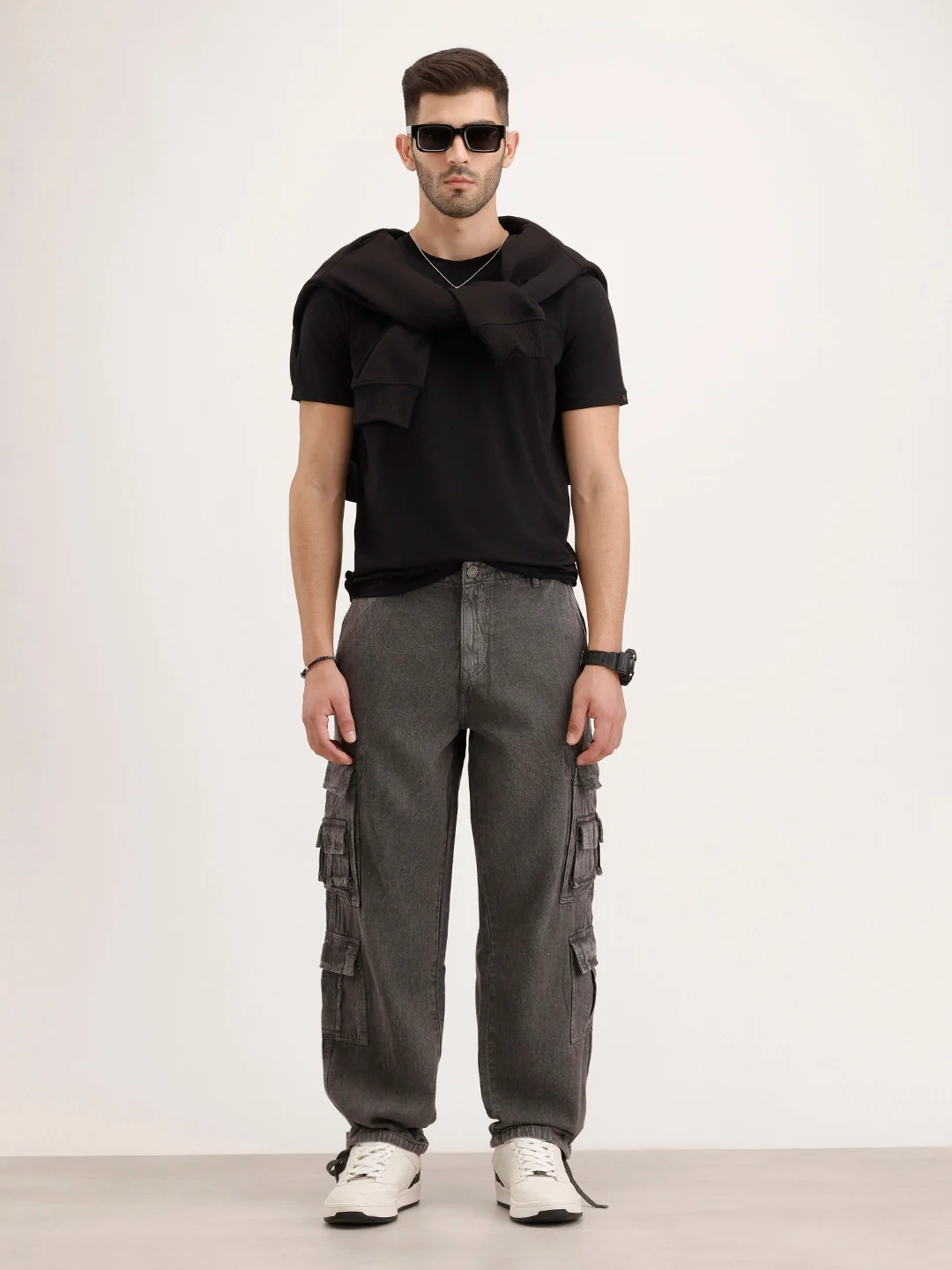 Loose Fit Cargo Denim Jeans | Charcoal - Image 2