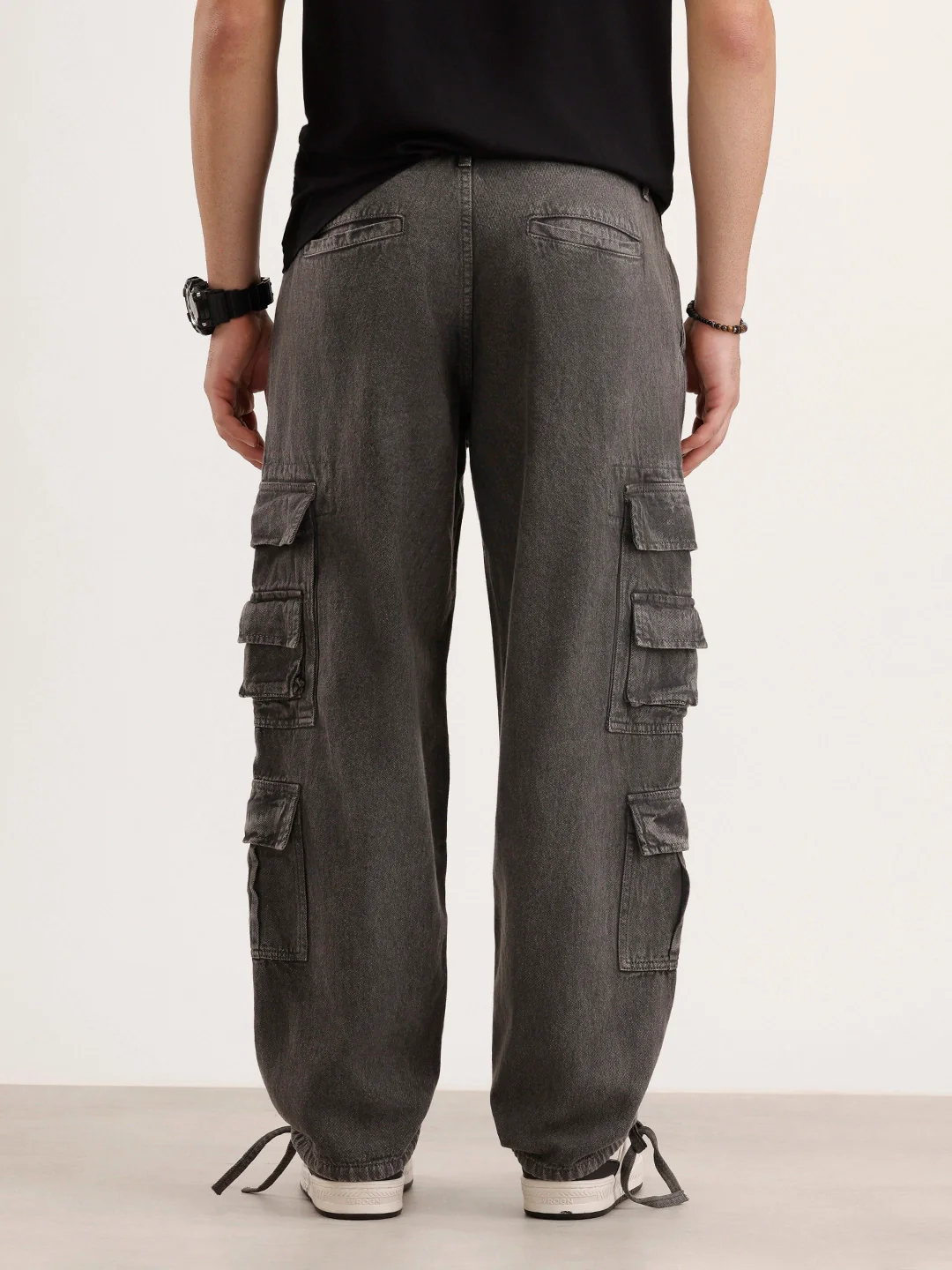 Loose Fit Cargo Denim Jeans | Charcoal - Image 3