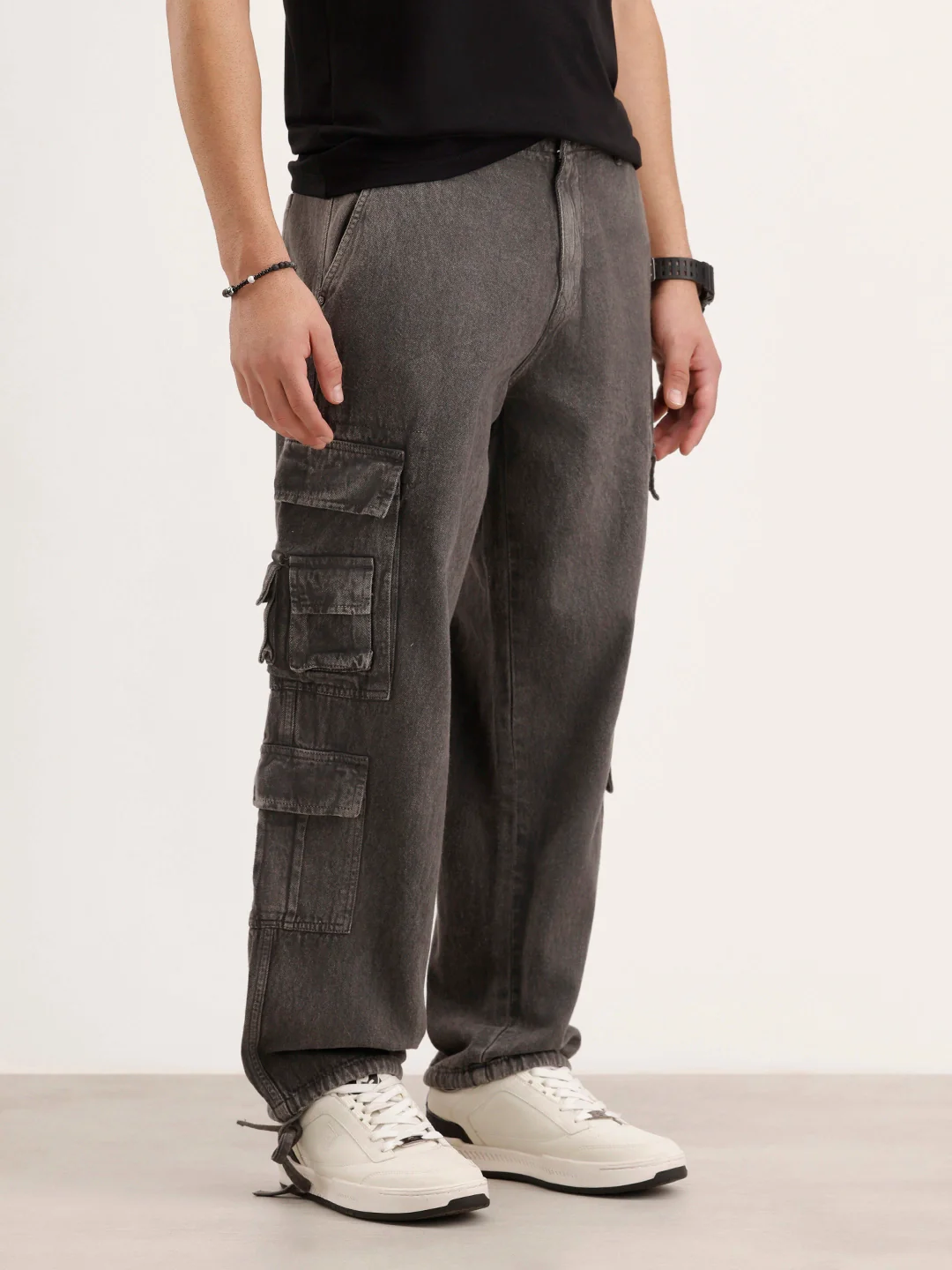 Loose Fit Cargo Denim Jeans | Charcoal - Image 4