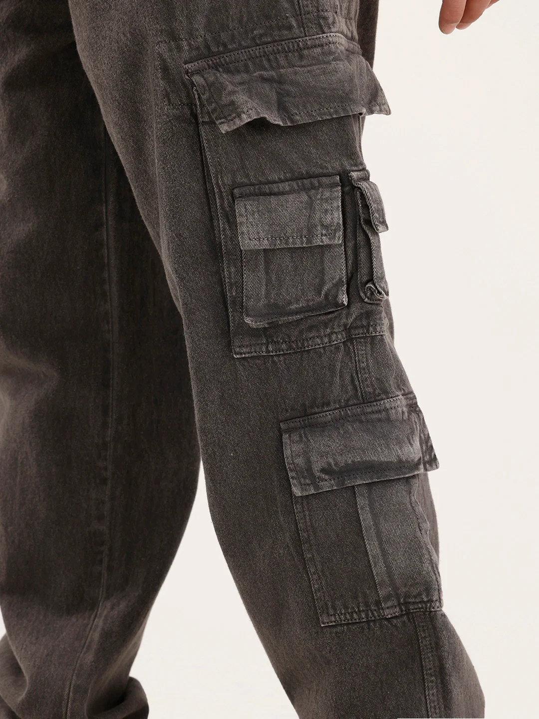 Loose Fit Cargo Denim Jeans | Charcoal - Image 6