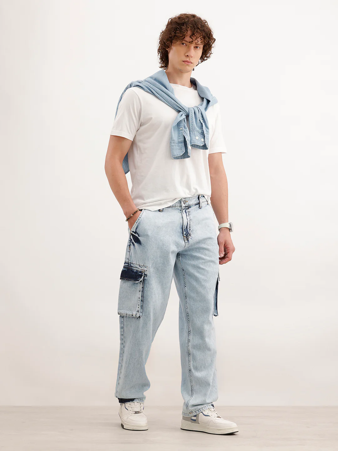 Loose Fit Cargo Denim Jeans  | Light Blue - Image 2