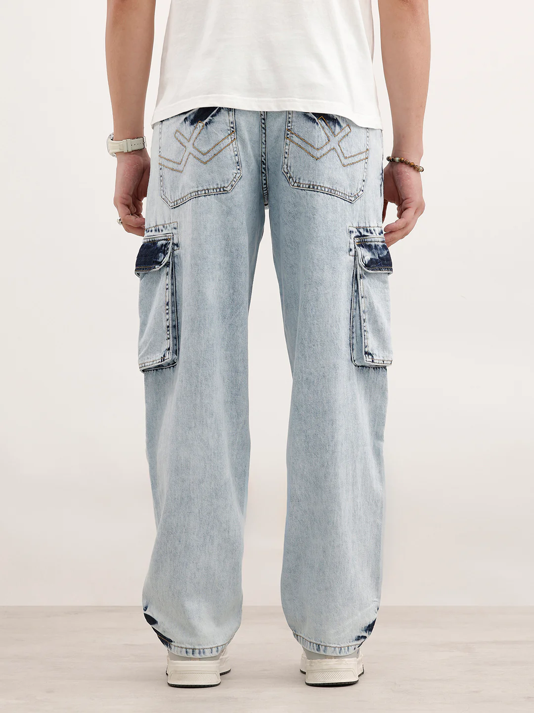 Loose Fit Cargo Denim Jeans  | Light Blue - Image 3