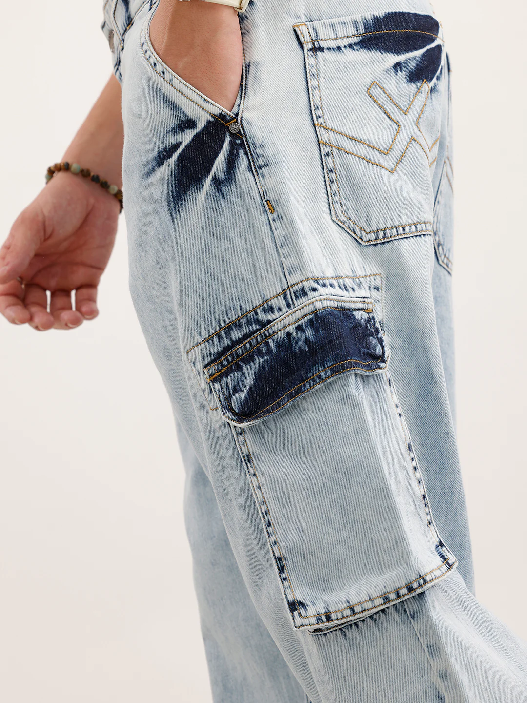 Loose Fit Cargo Denim Jeans  | Light Blue - Image 5