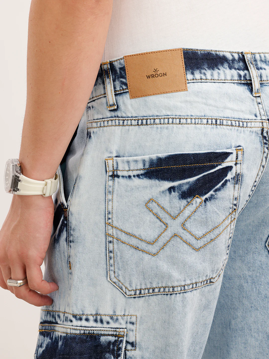 Loose Fit Cargo Denim Jeans  | Light Blue - Image 6