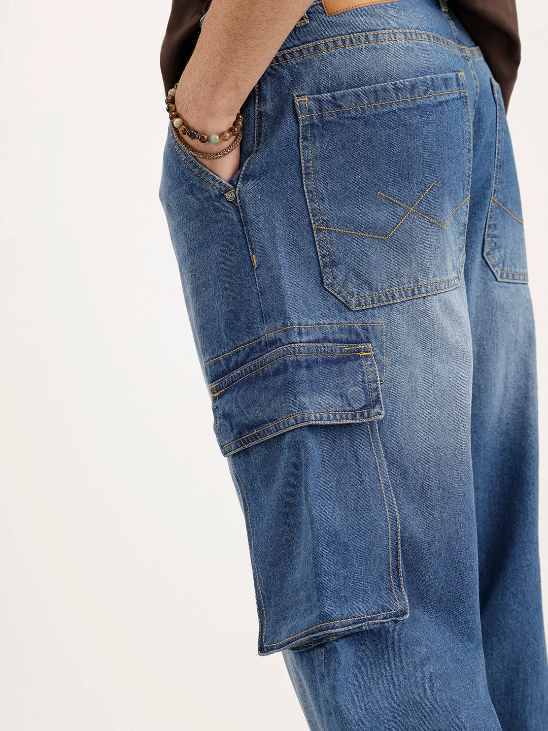 Loose Fit Cargo Denim Jeans | Light Blue - Image 6