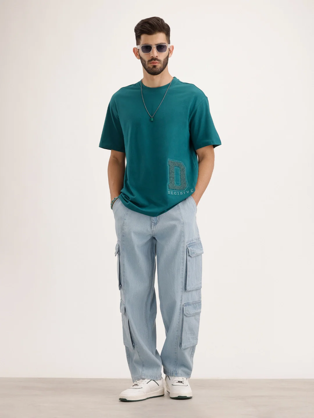 Loose Fit Cargo Denim Jeans | Light Blue - Image 2