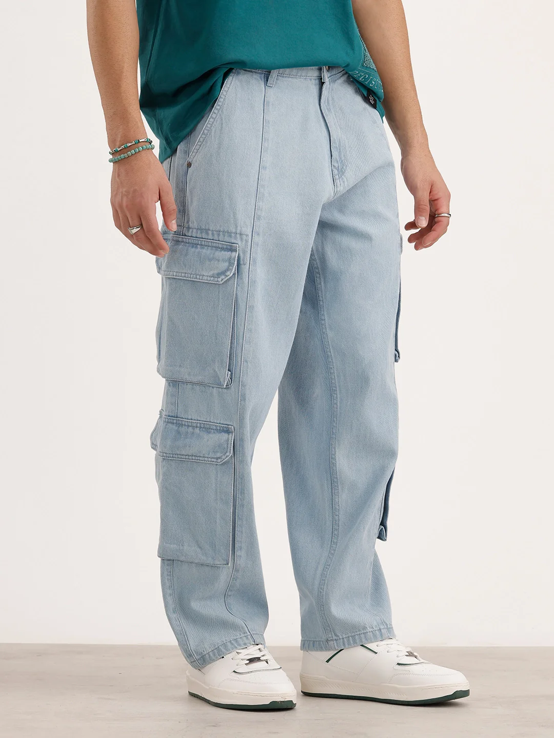 Loose Fit Cargo Denim Jeans | Light Blue - Image 4