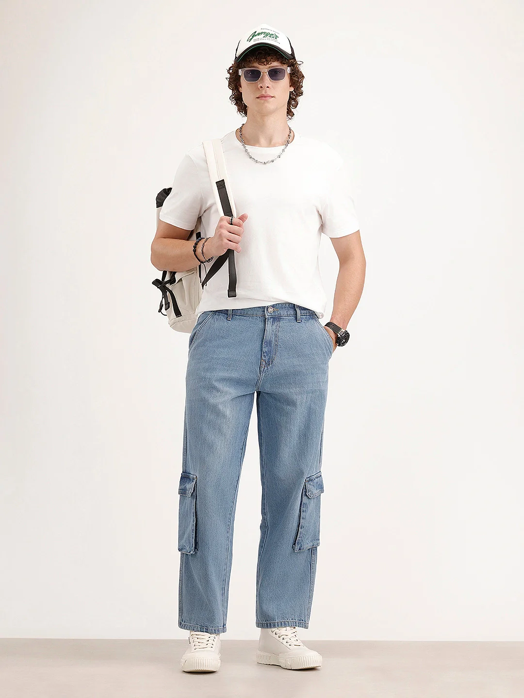 Loose Fit Cargo Denim Jeans | Light Blue - Image 2