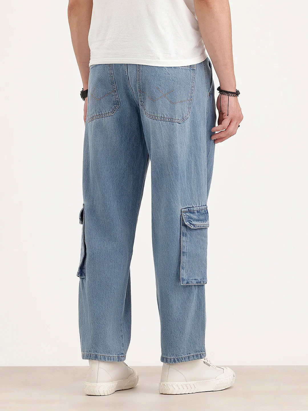 Loose Fit Cargo Denim Jeans | Light Blue - Image 3