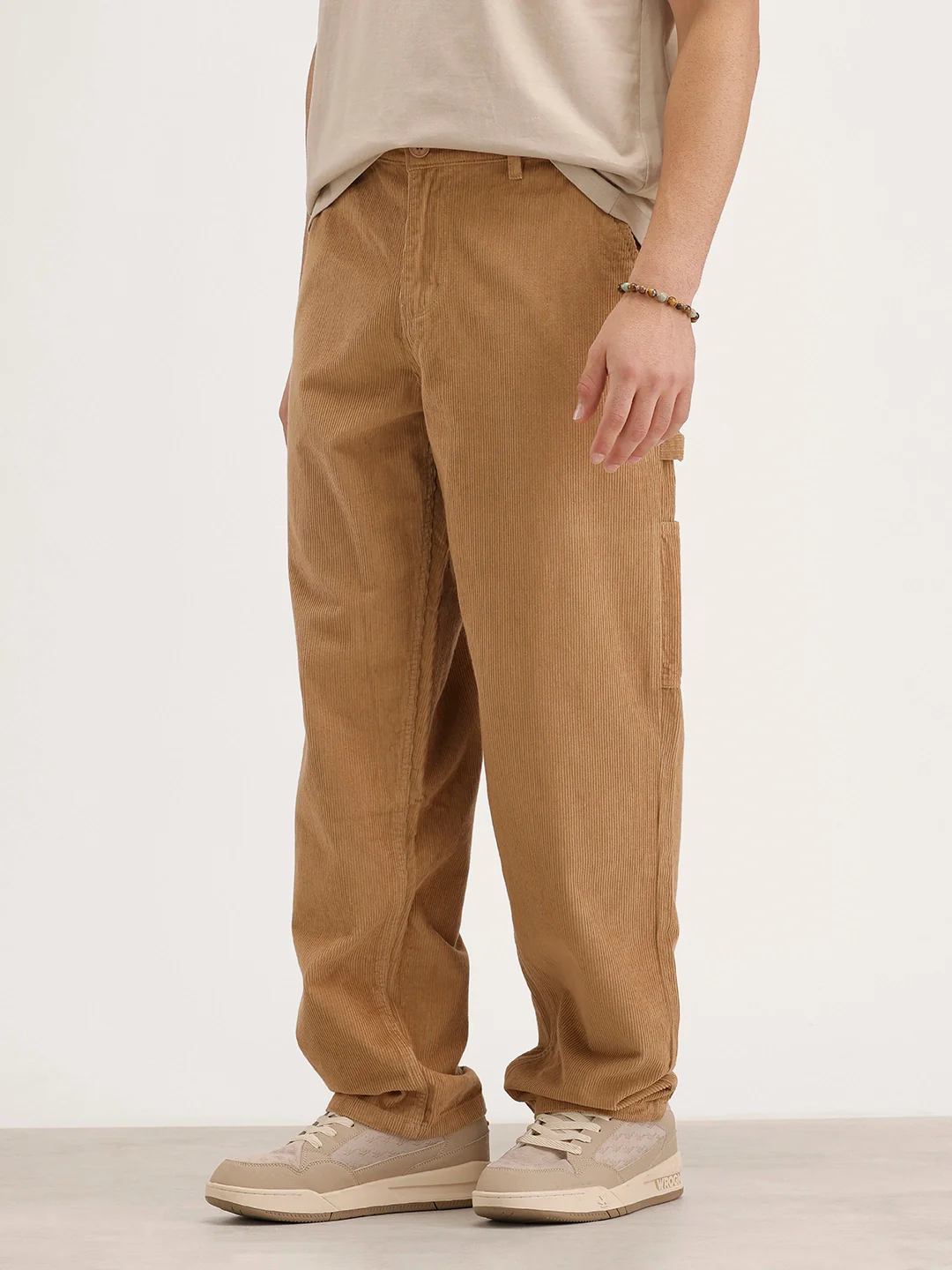 Loose Fit Corduroy Cargo Trouser | Khaki - Image 4
