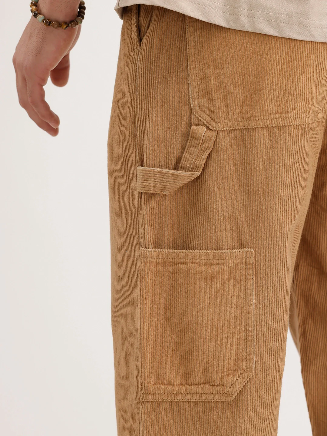 Loose Fit Corduroy Cargo Trouser | Khaki - Image 6