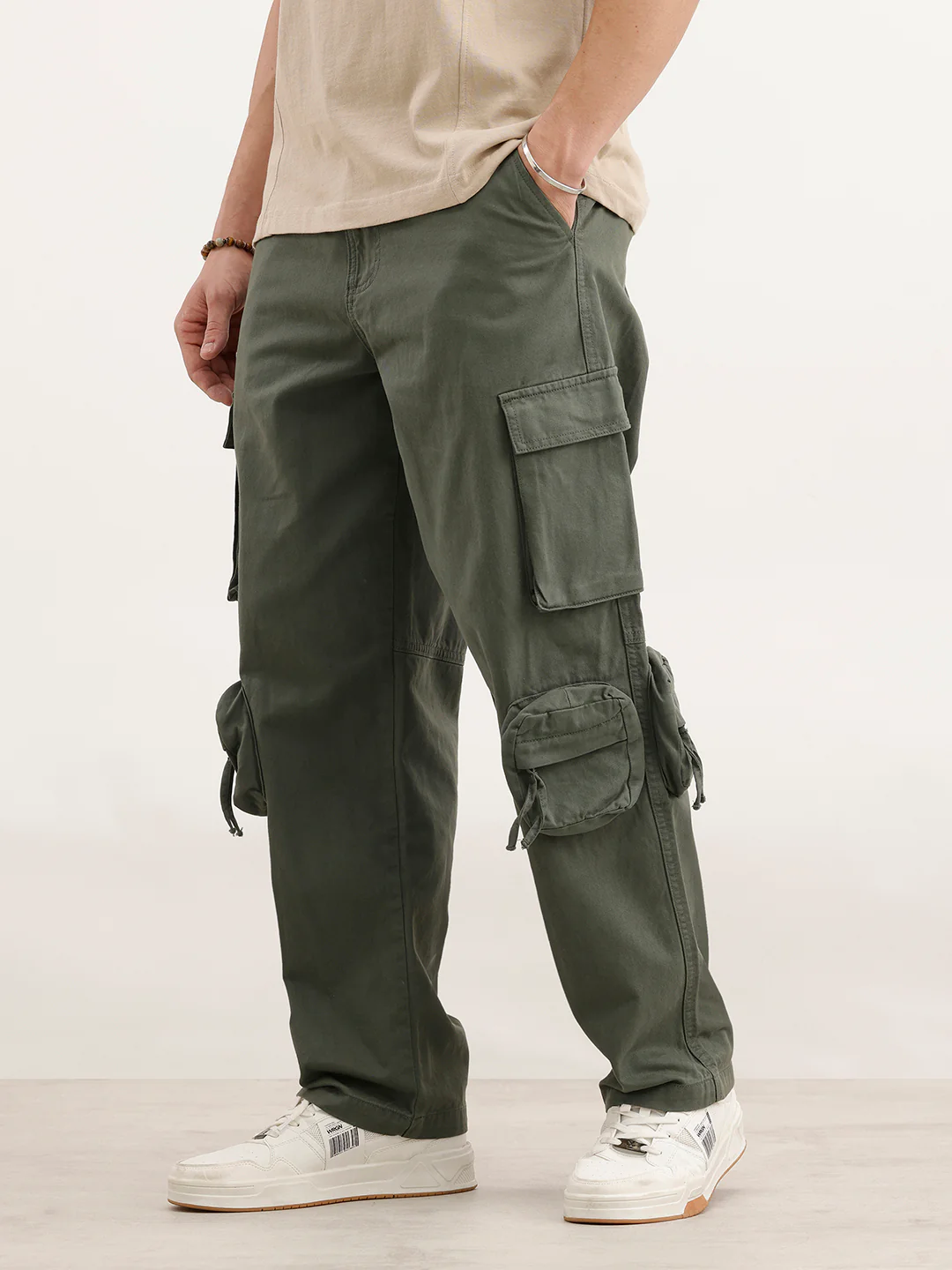 Loose Fit Cargo Trousers  | Olive - Image 4