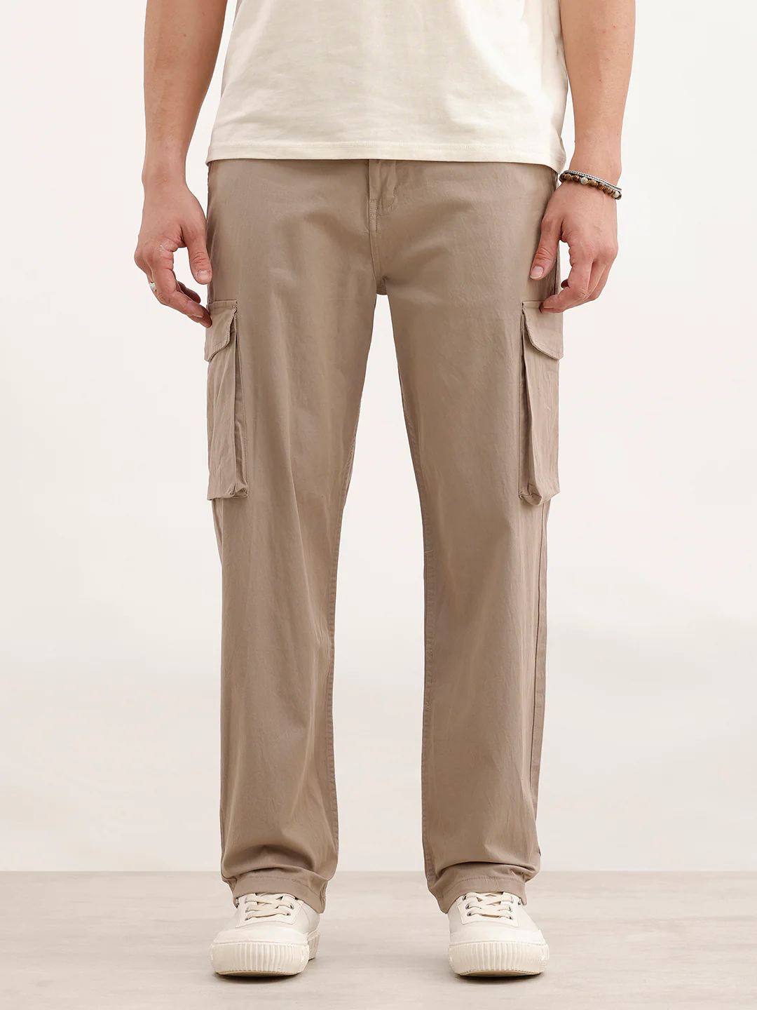 Loose Fit Cotton Blend Trouser  | Beige - Image 6