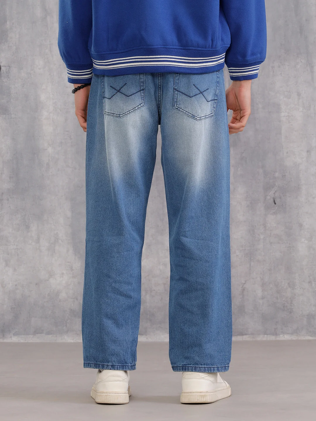 Loose Fit Cotton Stretch Mid Wash Jeans | Midstone - Image 3