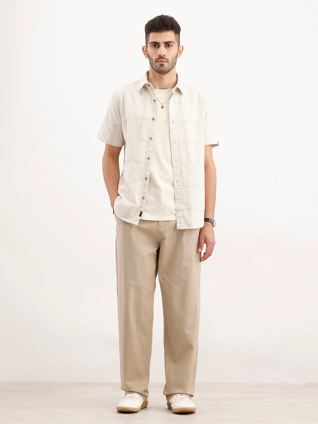 Loose Fit Cotton Trouser | Beige - Image 2