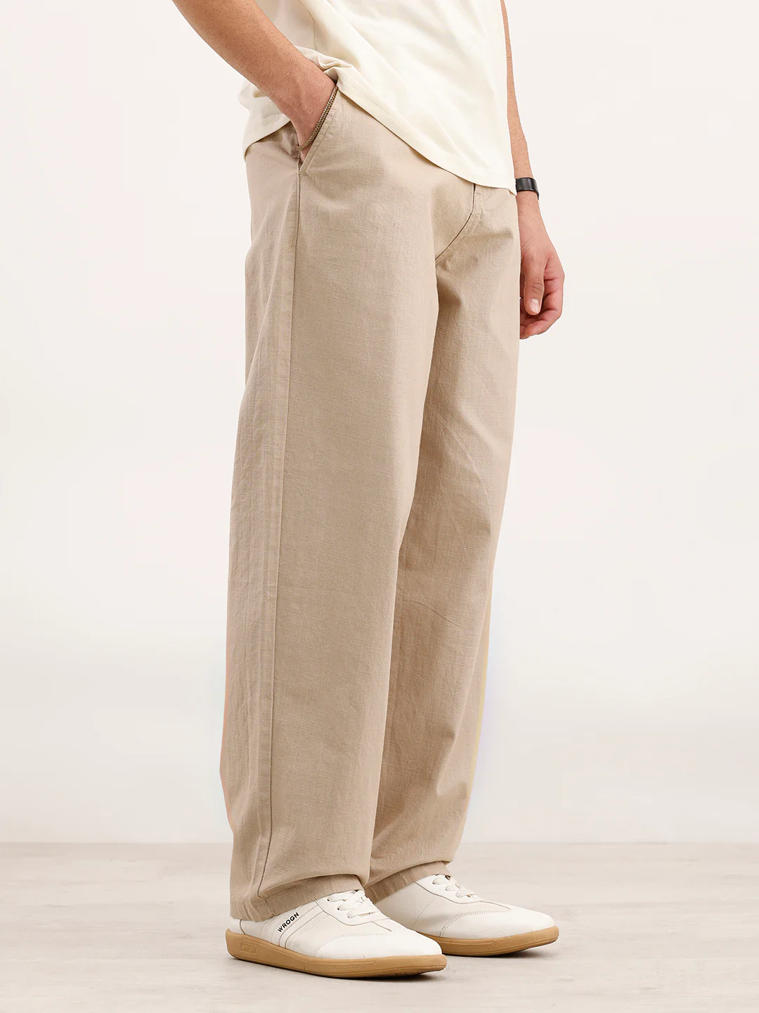 Loose Fit Cotton Trouser | Beige - Image 4