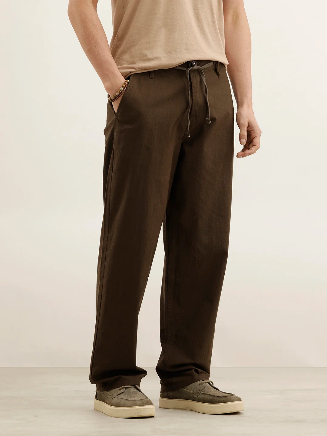 Loose Fit Cotton Trouser | Brown - Image 4