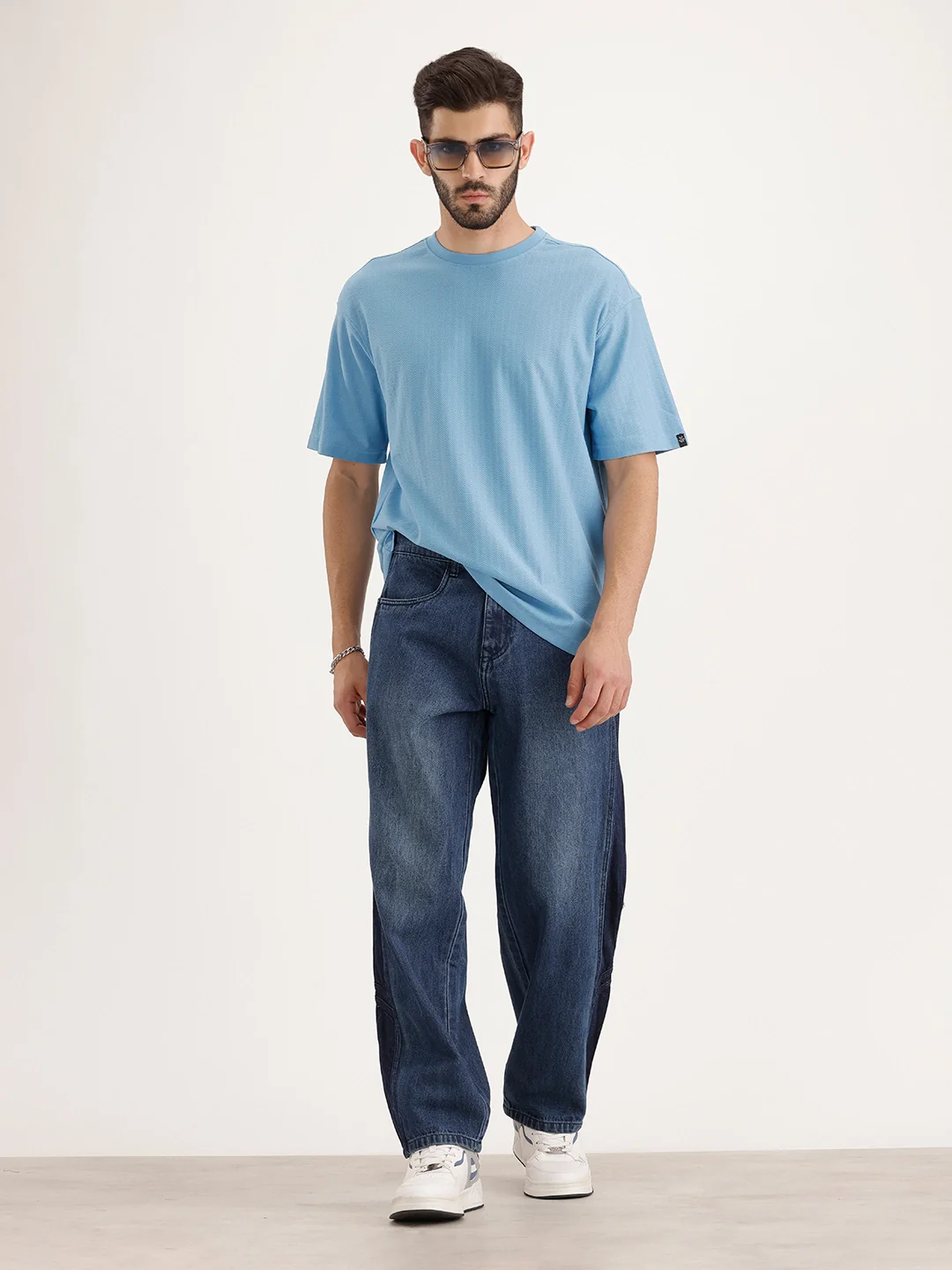 Loose Fit Cut & Sew Denim Jeans | Blue - Image 2