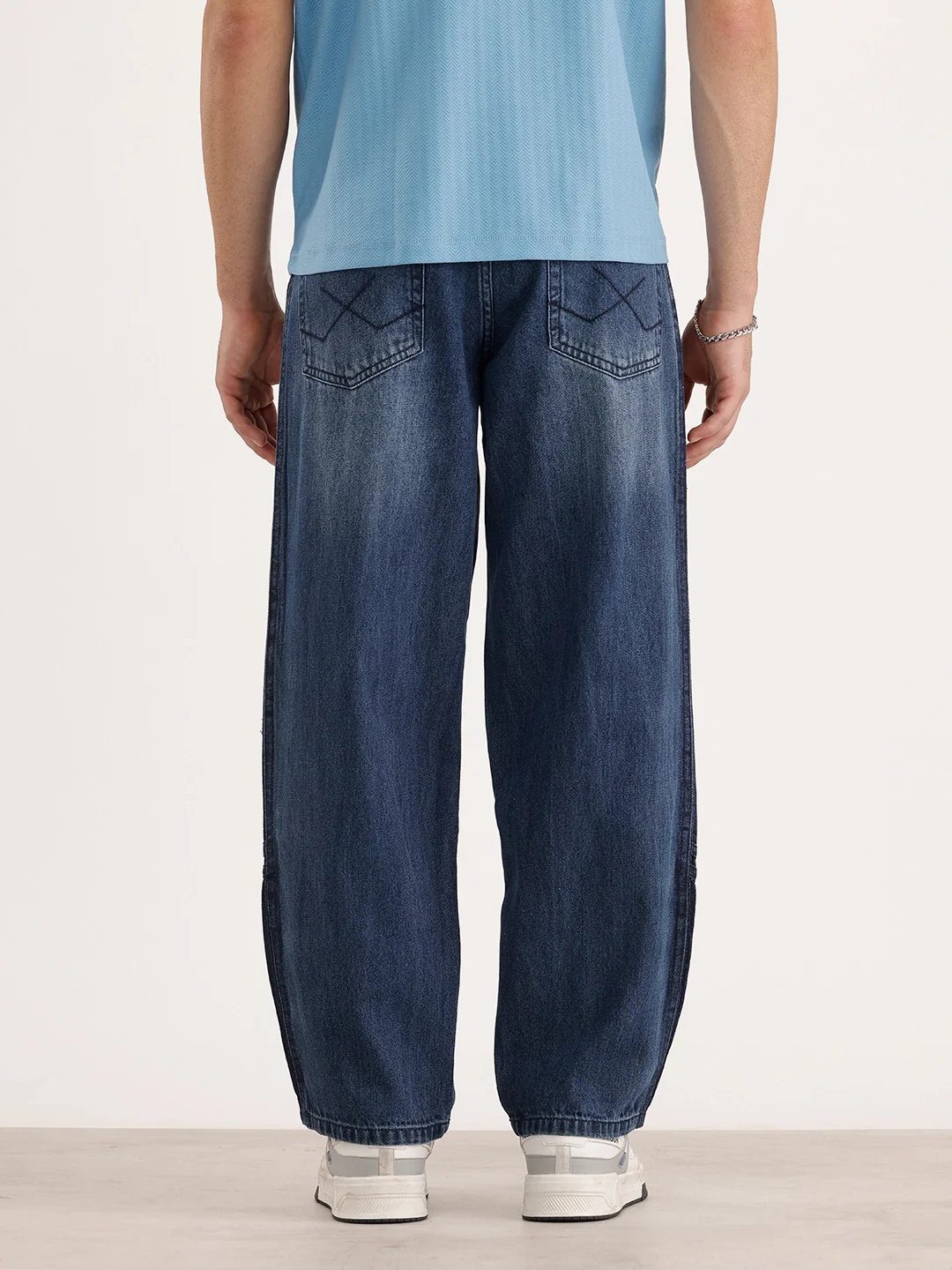 Loose Fit Cut & Sew Denim Jeans | Blue - Image 3