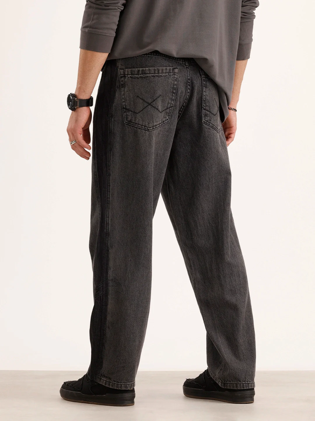 Loose Fit Cut & Sew Denim Jeans | Grey - Image 3
