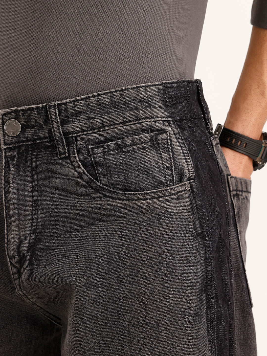 Loose Fit Cut & Sew Denim Jeans | Grey - Image 5
