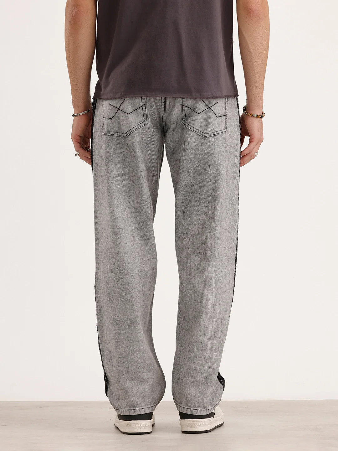 Loose Fit Cut & Sew Denim Jeans | Grey - Image 3