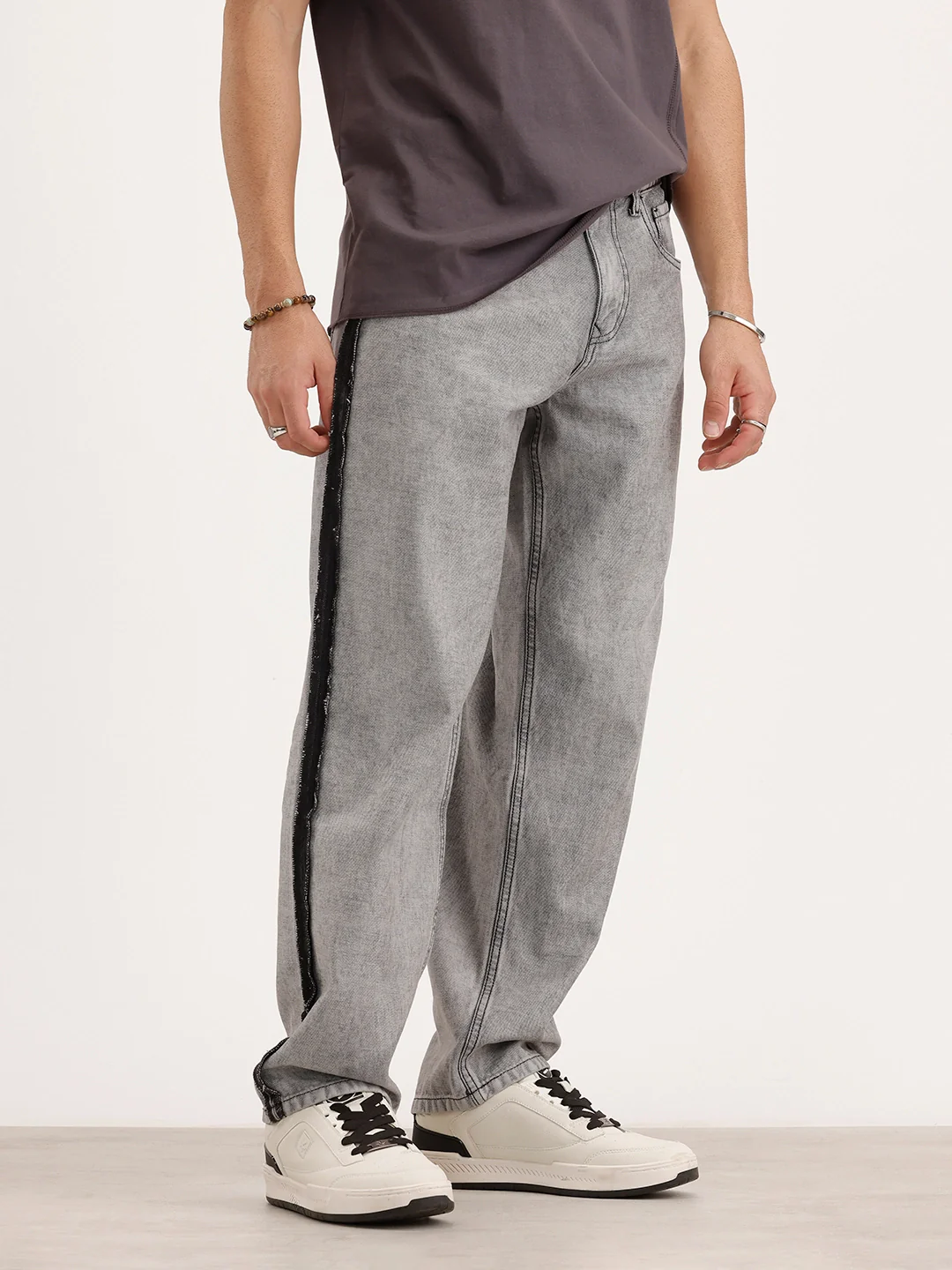 Loose Fit Cut & Sew Denim Jeans | Grey - Image 4
