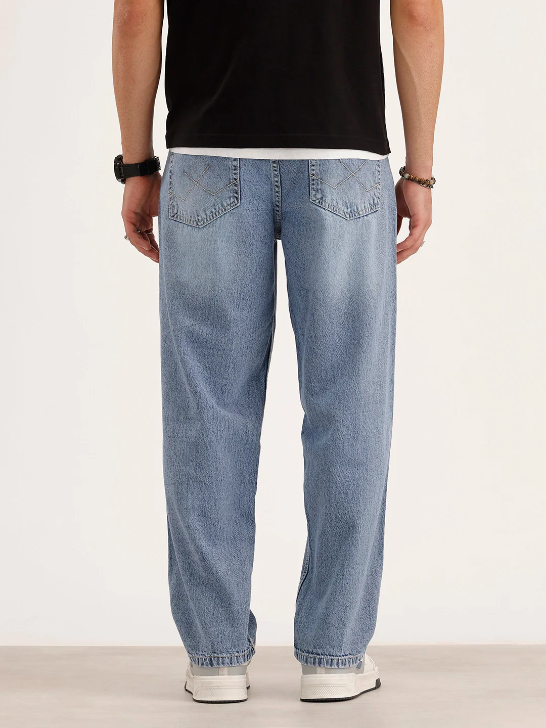 Loose Fit Cut & Sew Denim Jeans | Light Blue - Image 3