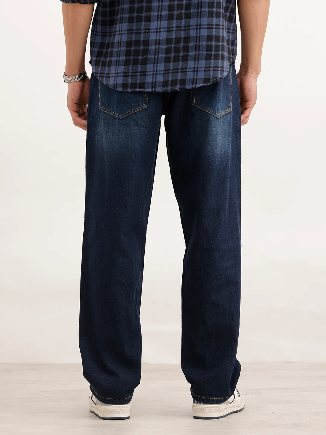 Loose Fit Faded Denim Jeans  | Dark Blue - Image 3
