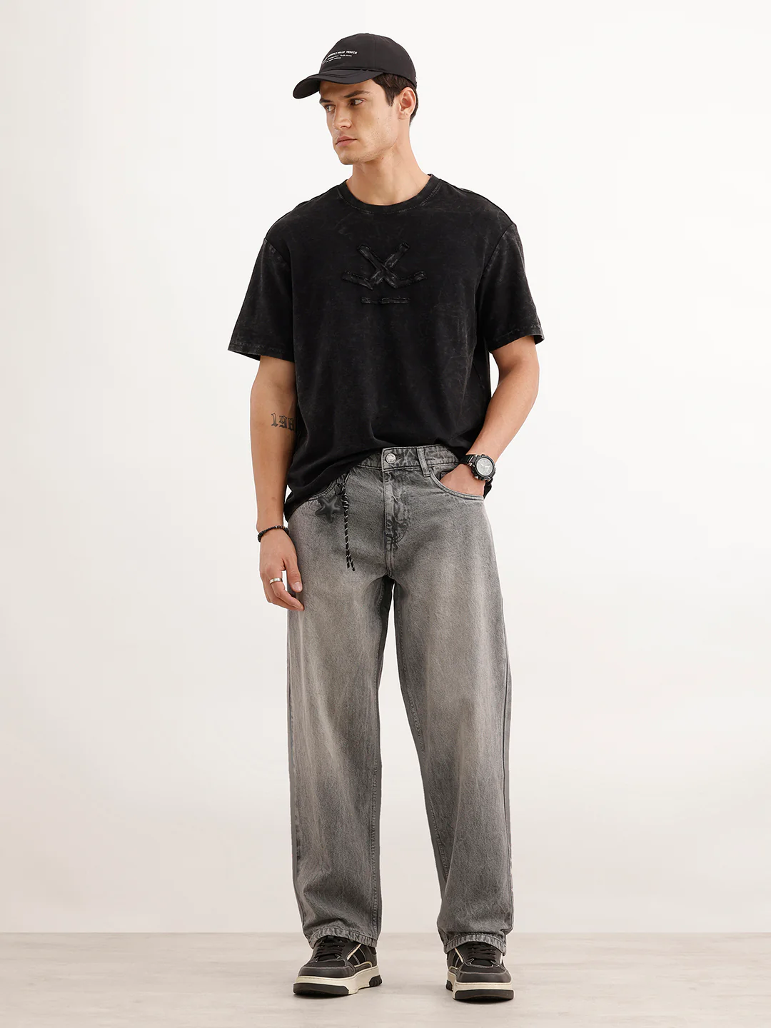 Loose Fit Faded Denim Jeans  | Grey - Image 2