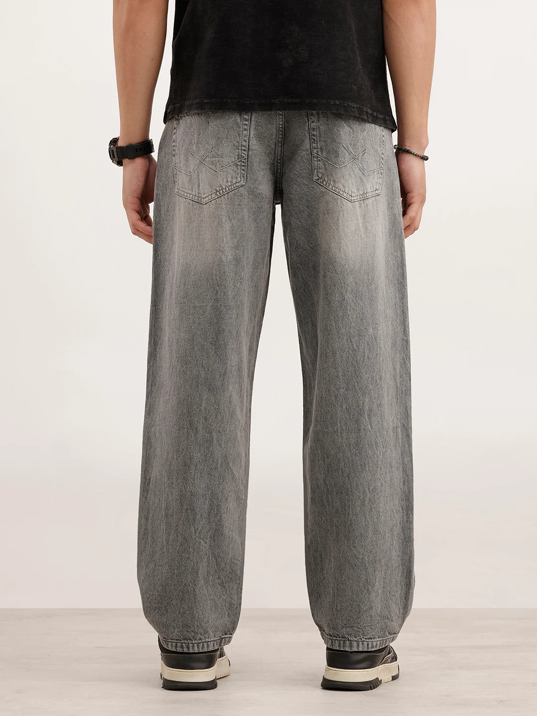 Loose Fit Faded Denim Jeans  | Grey - Image 3