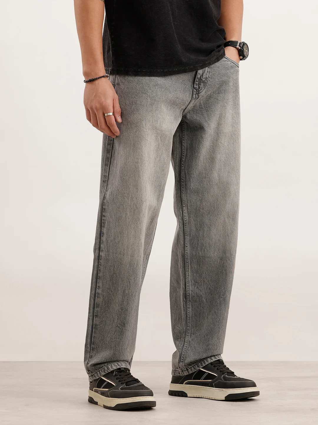 Loose Fit Faded Denim Jeans  | Grey - Image 4