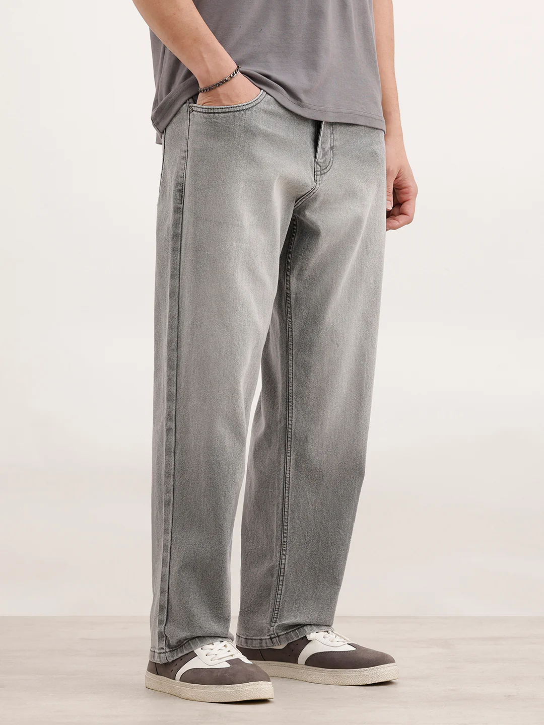 Loose Fit Faded Denim Jeans  | Grey - Image 4
