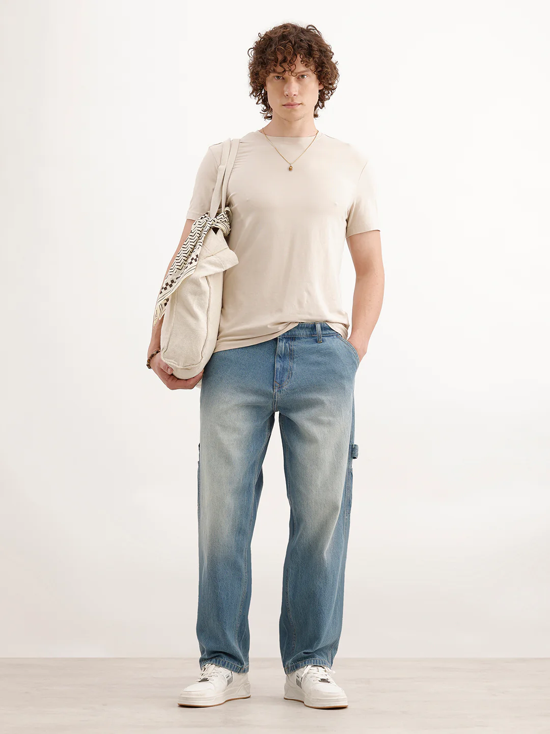 Loose Fit Faded Denim Jeans  | Light Blue - Image 2