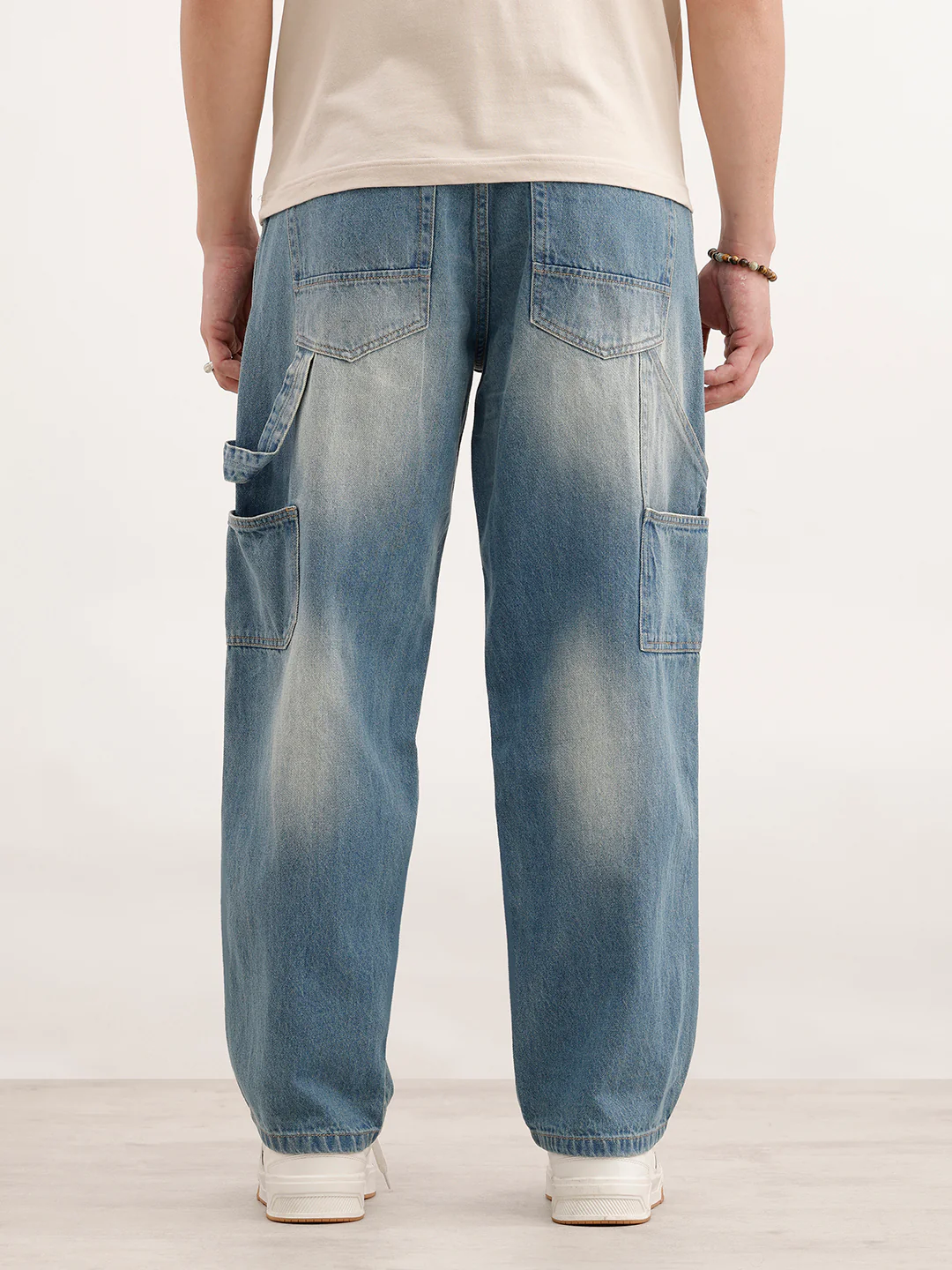 Loose Fit Faded Denim Jeans  | Light Blue - Image 3