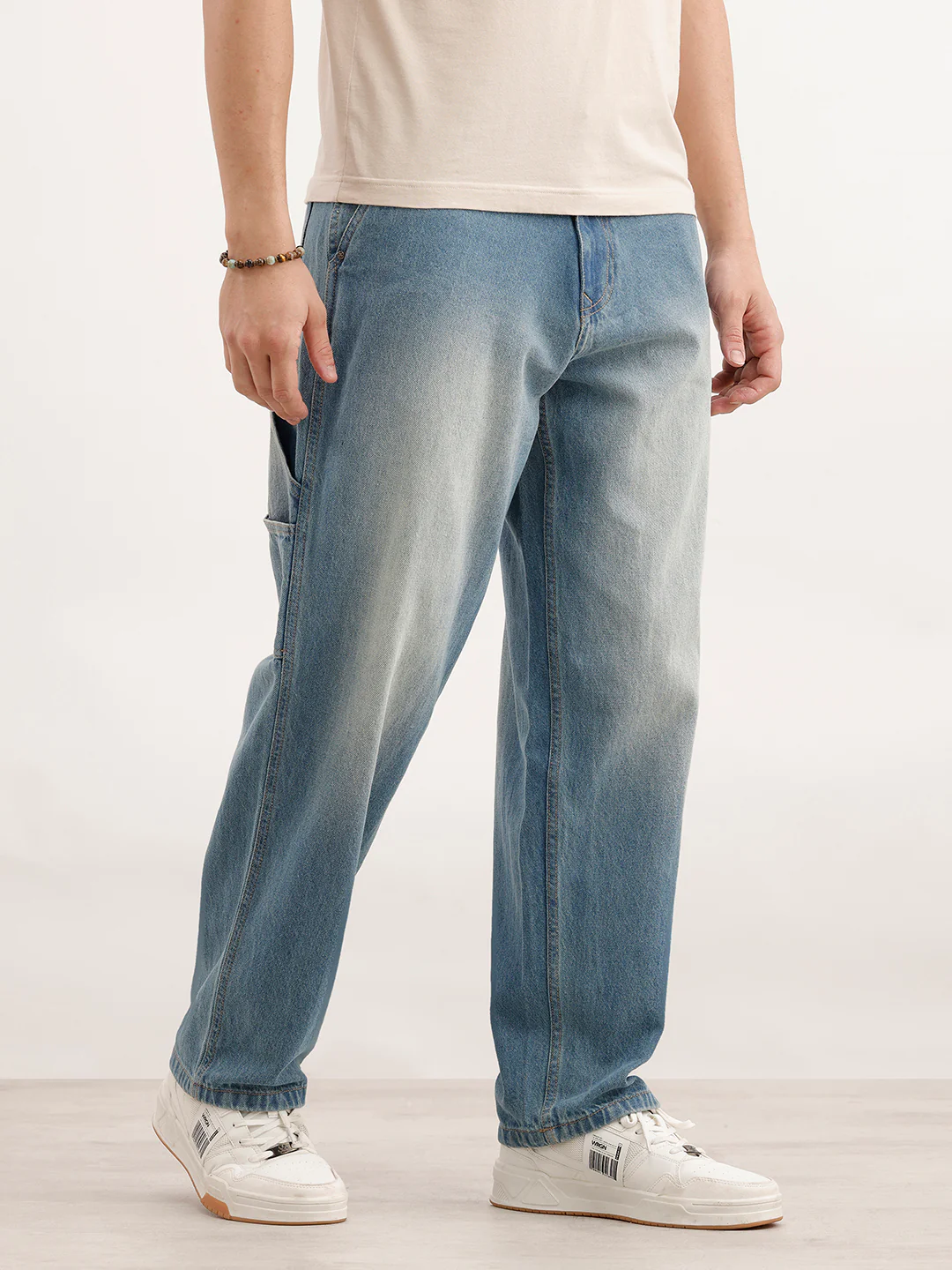 Loose Fit Faded Denim Jeans  | Light Blue - Image 4