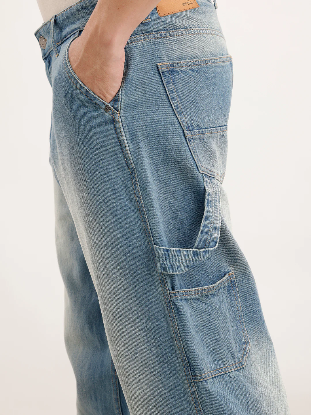 Loose Fit Faded Denim Jeans  | Light Blue - Image 5
