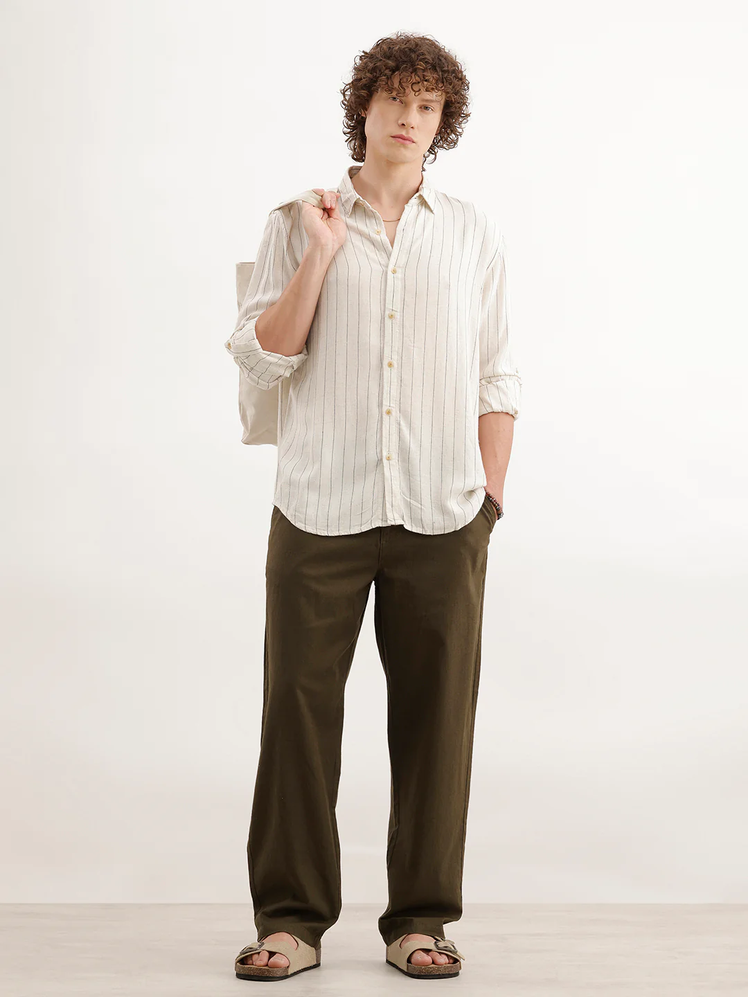 Loose Fit Linen Blend Mens Casual Wear Trouser  | Olive - Image 2