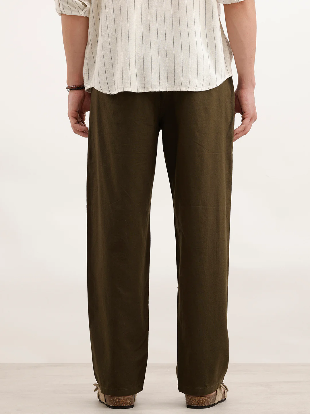 Loose Fit Linen Blend Mens Casual Wear Trouser  | Olive - Image 3