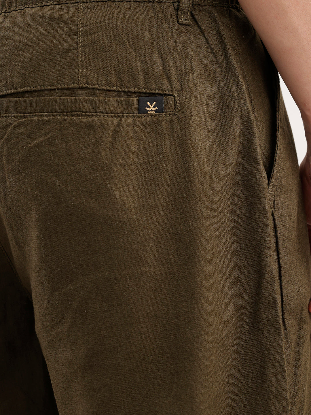 Loose Fit Linen Blend Mens Casual Wear Trouser  | Olive - Image 6