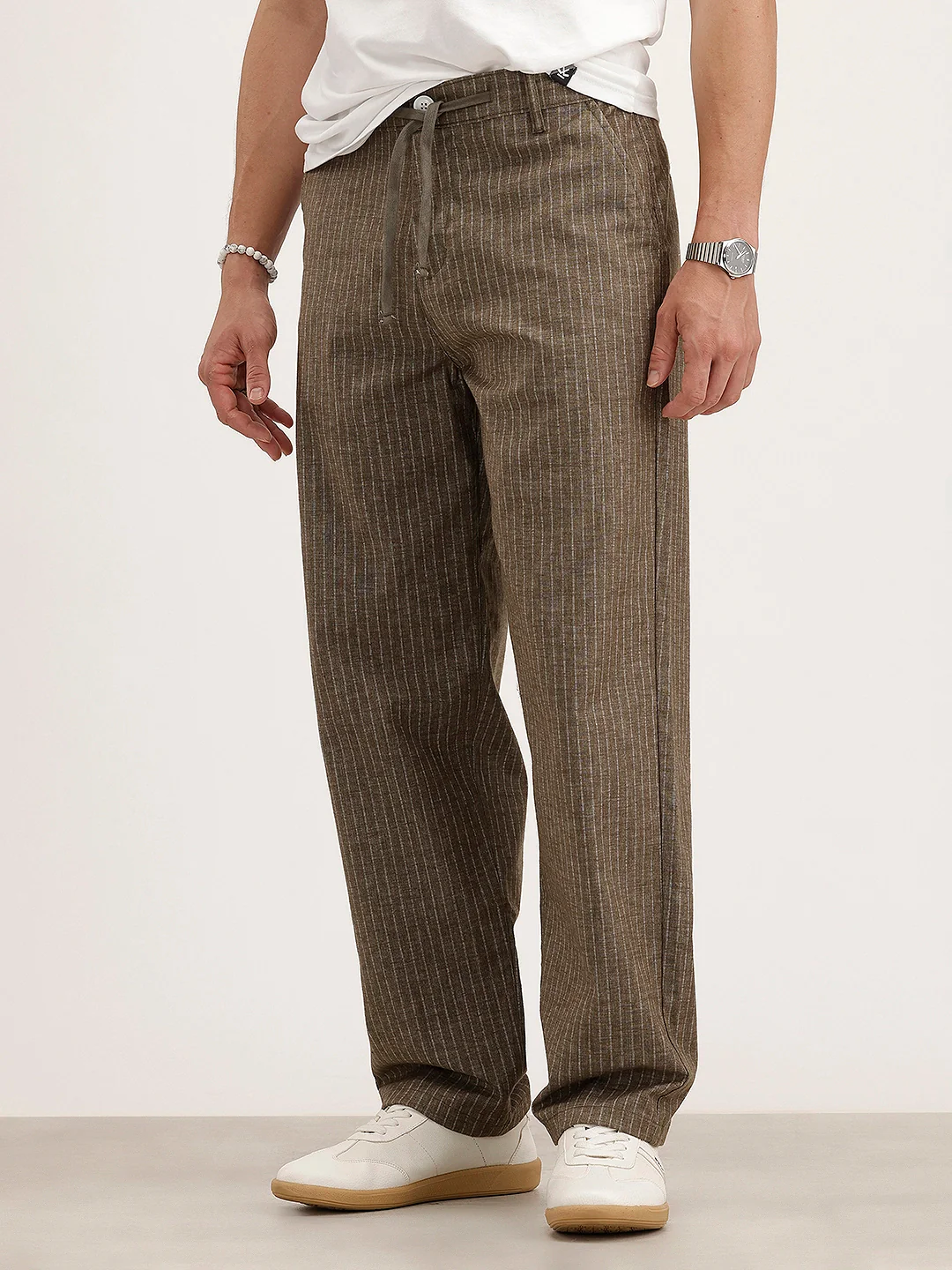 Loose Fit Linen Blend Parachute Trouser | Brown - Image 4
