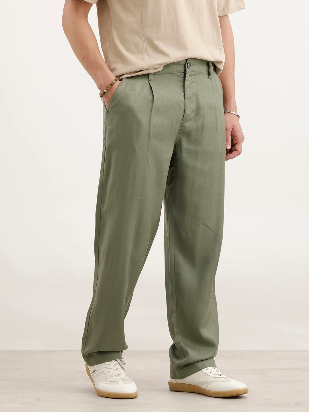 Loose Fit Linen Blend Trouser  | Green - Image 4