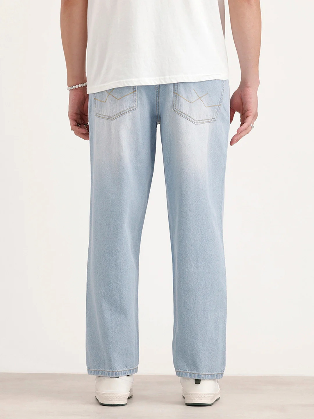 Loose Fit Placement Printed Denim Jeans | Light Blue - Image 3