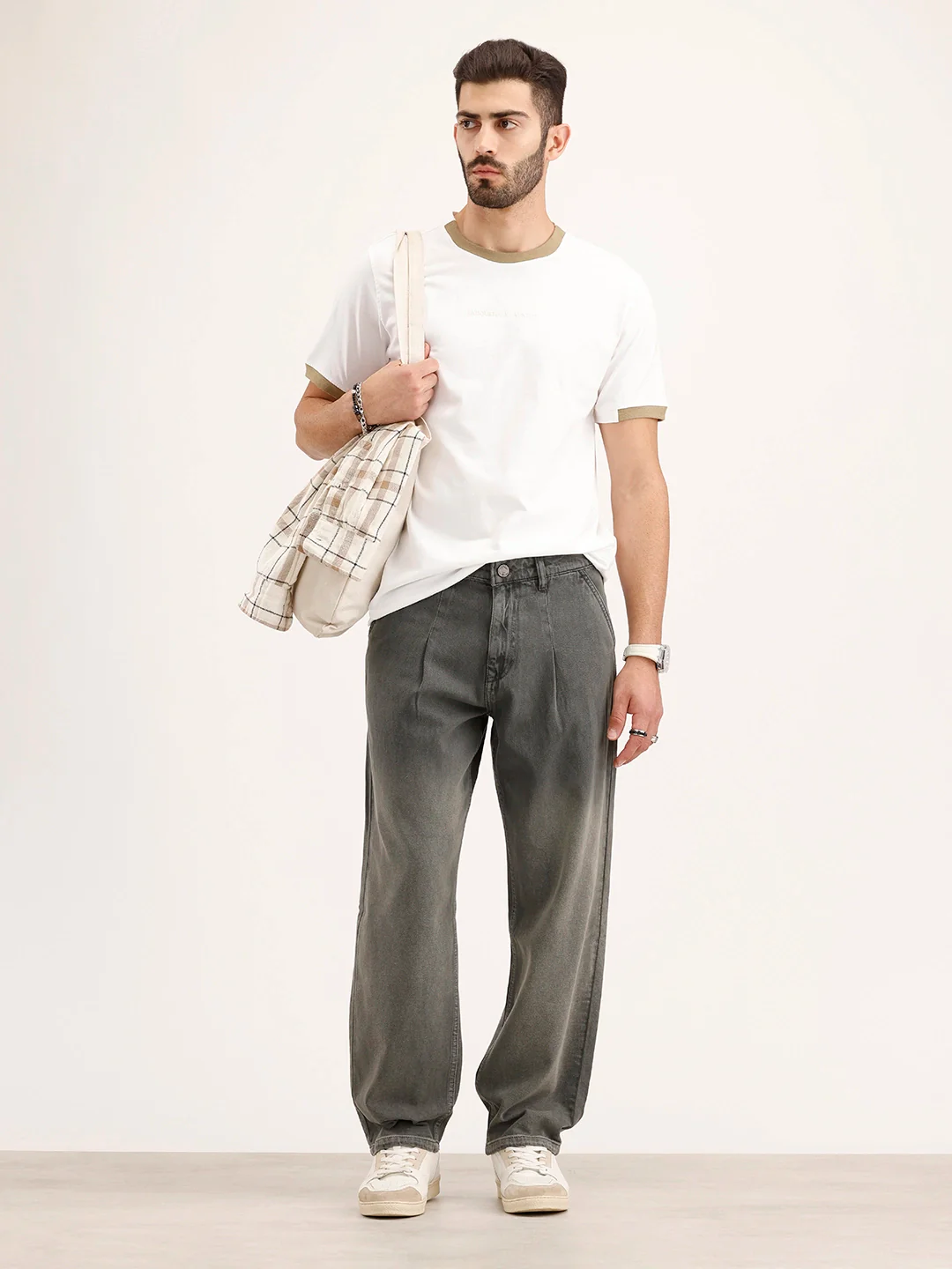 Loose Fit Pleated Denim Jeans | Grey - Image 2