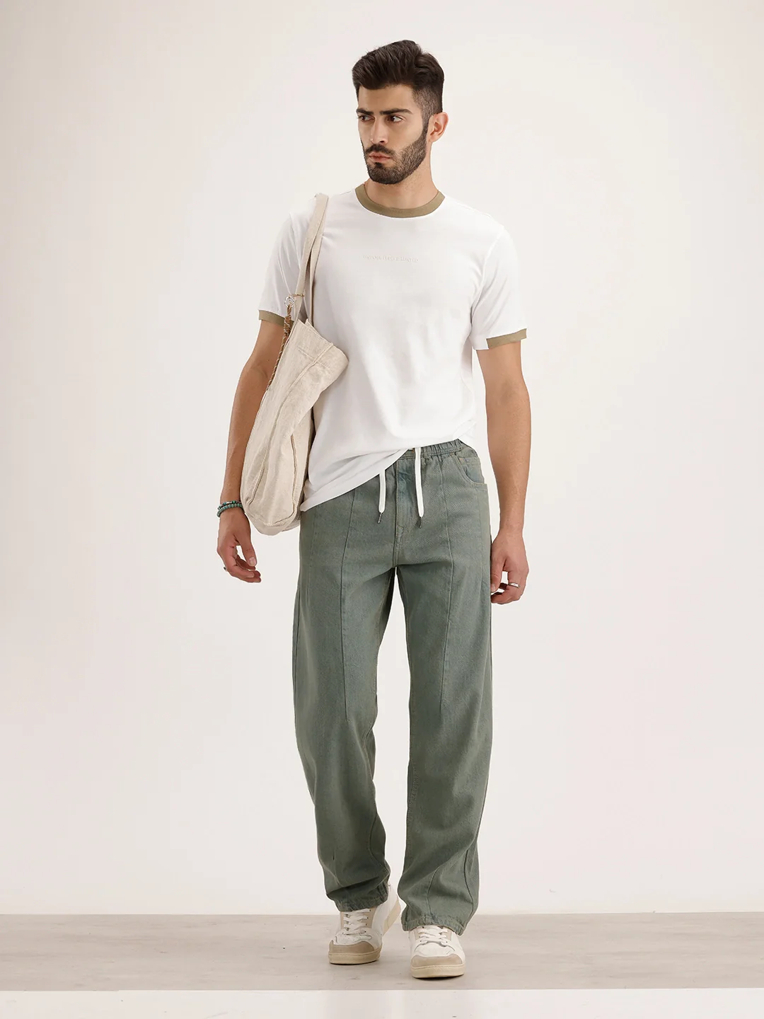 Loose Fit Pleated Denim Jeans | Olive - Image 2