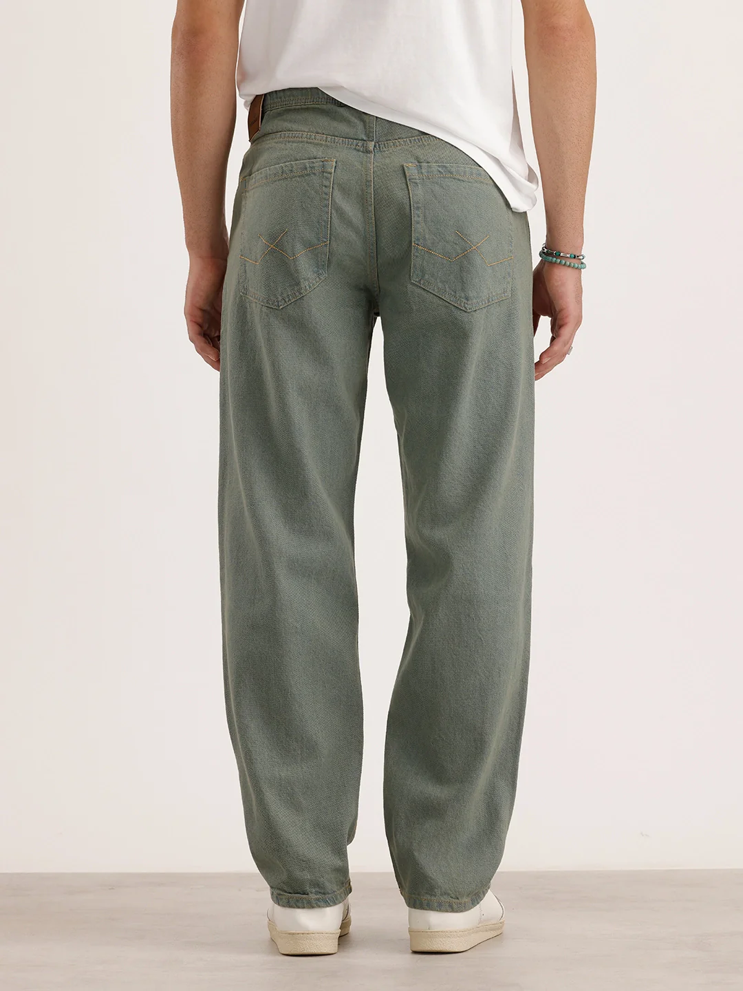 Loose Fit Pleated Denim Jeans | Olive - Image 3